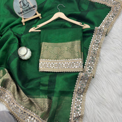 Bottle Green Banarasi Rajkumari Mirror Tissue Silk Saree