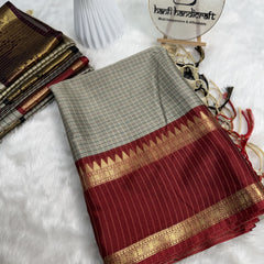 Heritage Kattam Silk Saree with Zari Temple Border