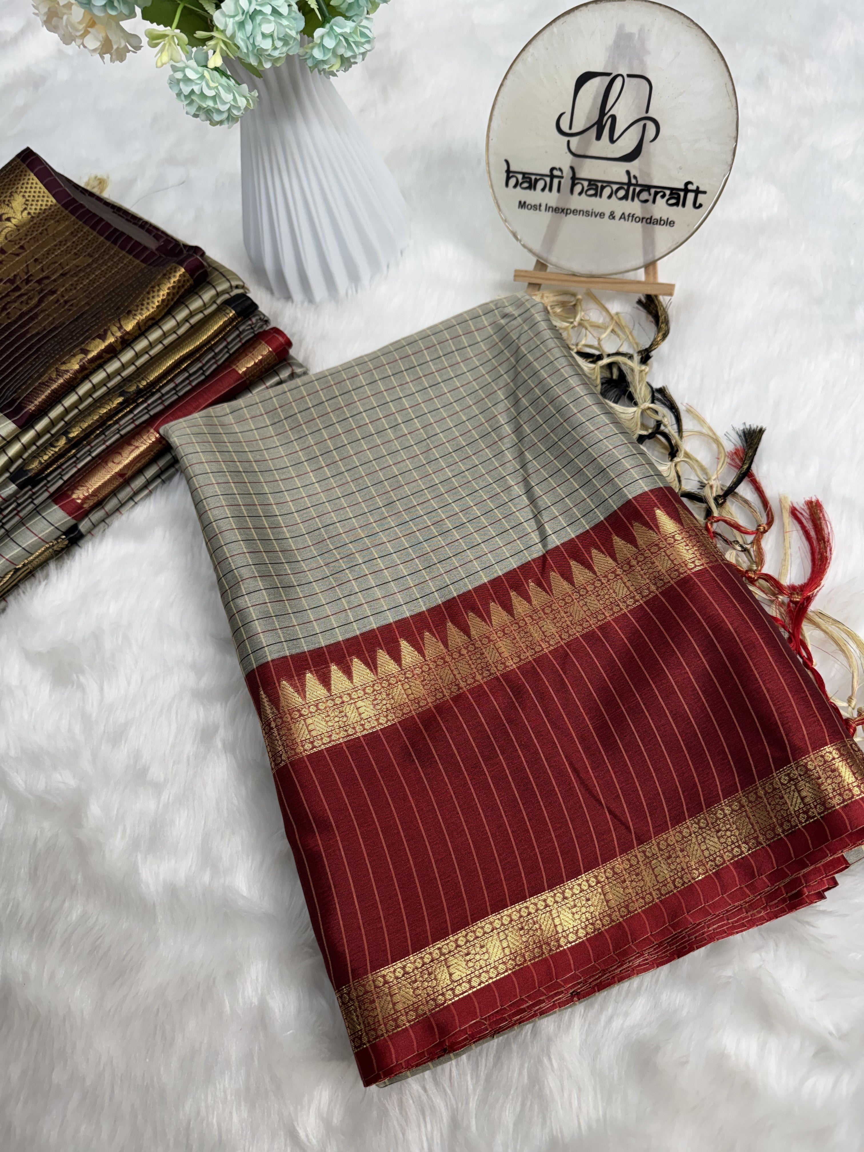 Heritage Kattam Silk Saree with Zari Temple Border