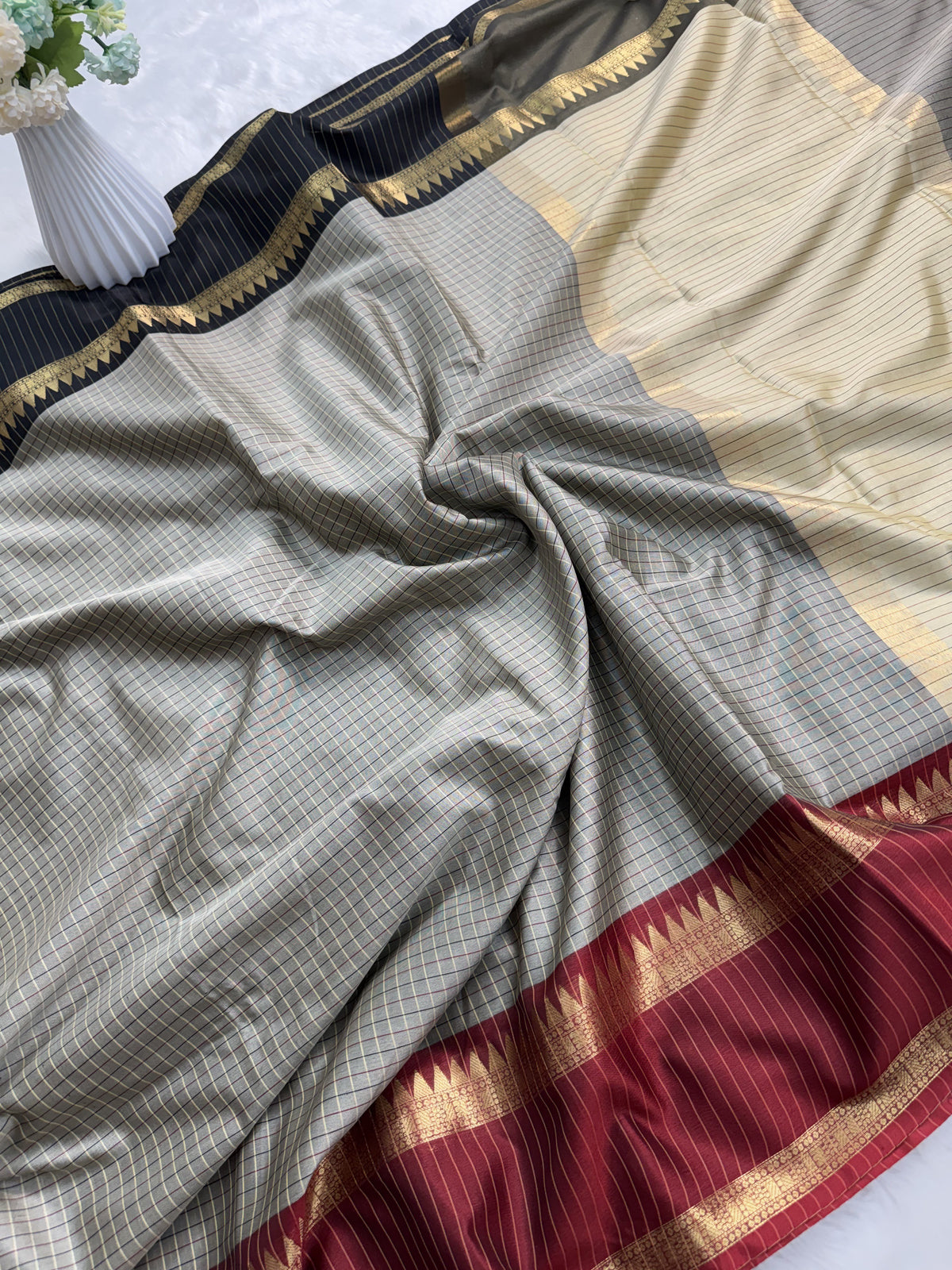 Heritage Kattam Silk Saree with Zari Temple Border
