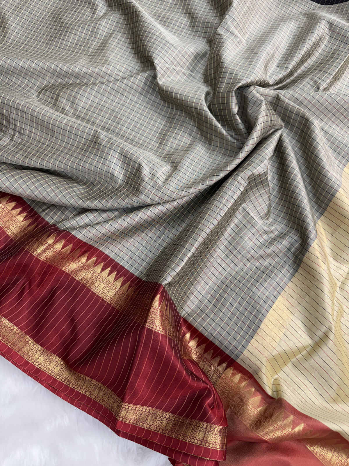 Heritage Kattam Silk Saree with Zari Temple Border