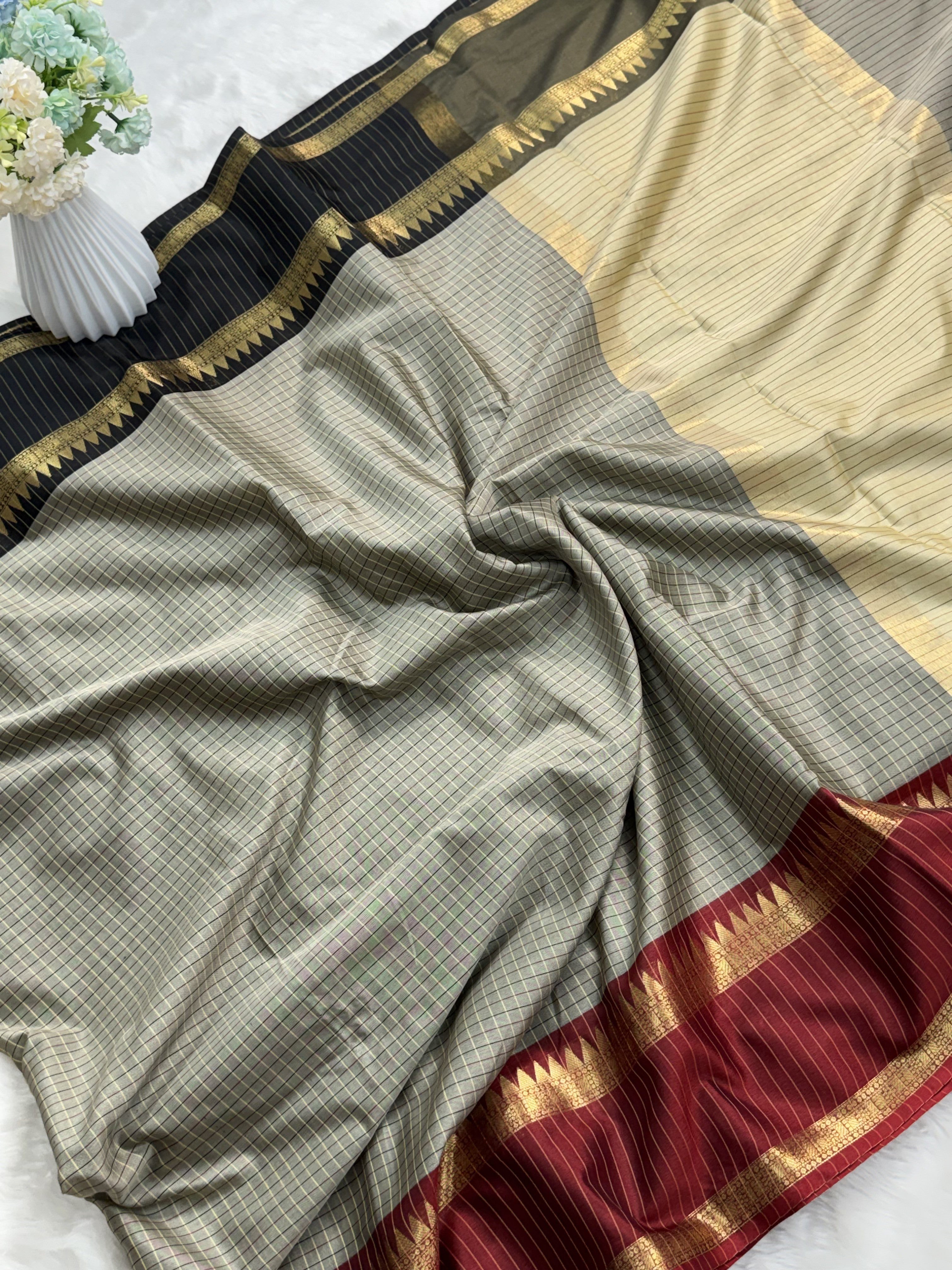 Heritage Kattam Silk Saree with Zari Temple Border