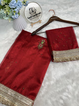 Deep Red Gemstone Maharani Hand-work Designer Saree