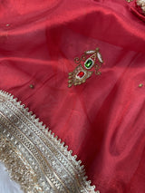 Deep Red Gemstone Maharani Hand-work Designer Saree