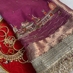 Gulabi Banarasi Ghat Hand Zardozi Pure Tissue Silk Saree