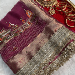 Gulabi Banarasi Ghat Hand Zardozi Pure Tissue Silk Saree