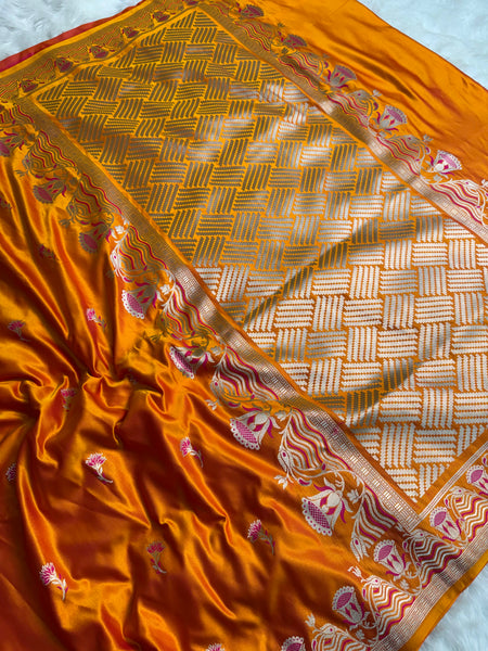 Mustard Gold Regal Mashru Banarasi Silk Saree