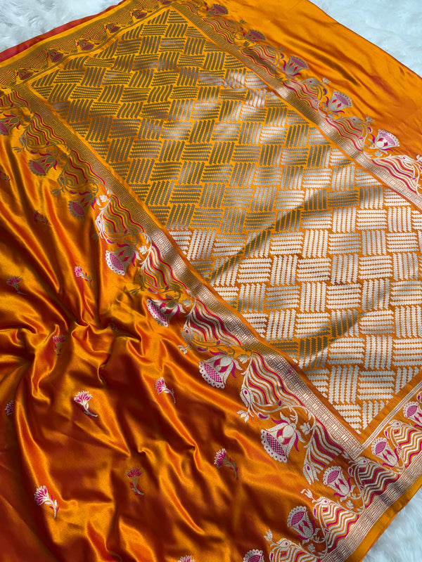 Mustard Gold Regal Mashru Banarasi Silk Saree