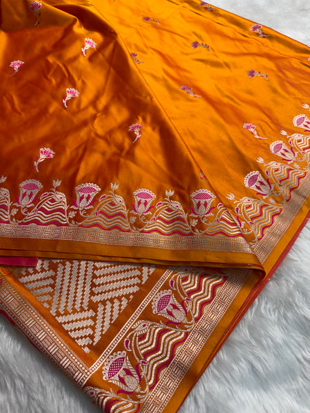 Mustard Gold Regal Mashru Banarasi Silk Saree