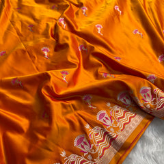 Mustard Gold Regal Mashru Banarasi Silk Saree
