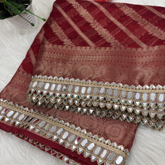 Varnika Red Banarasi Sundari Mirror Work Tissue Silk Saree