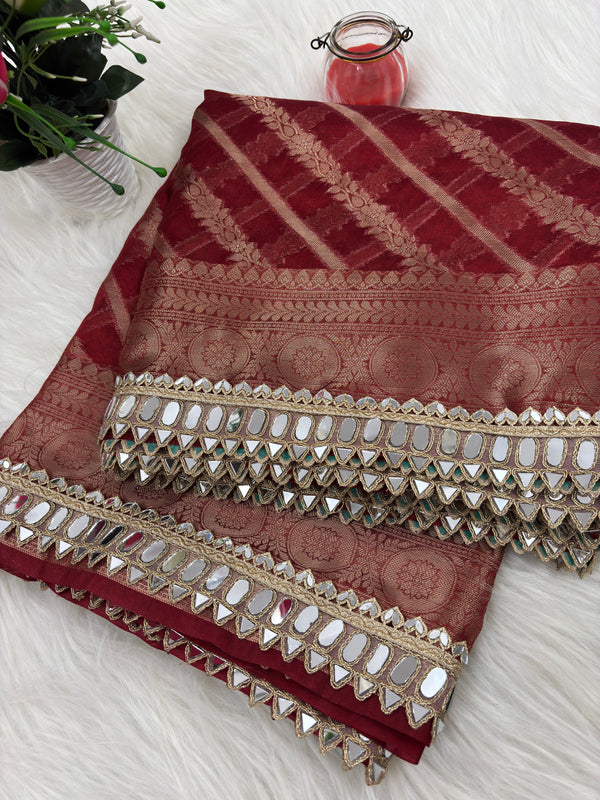 Varnika Red Banarasi Sundari Mirror Work Tissue Silk Saree