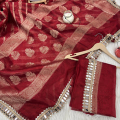 Varnika Red Banarasi Sundari Mirror Work Tissue Silk Saree