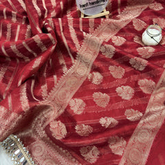 Varnika Red Banarasi Sundari Mirror Work Tissue Silk Saree