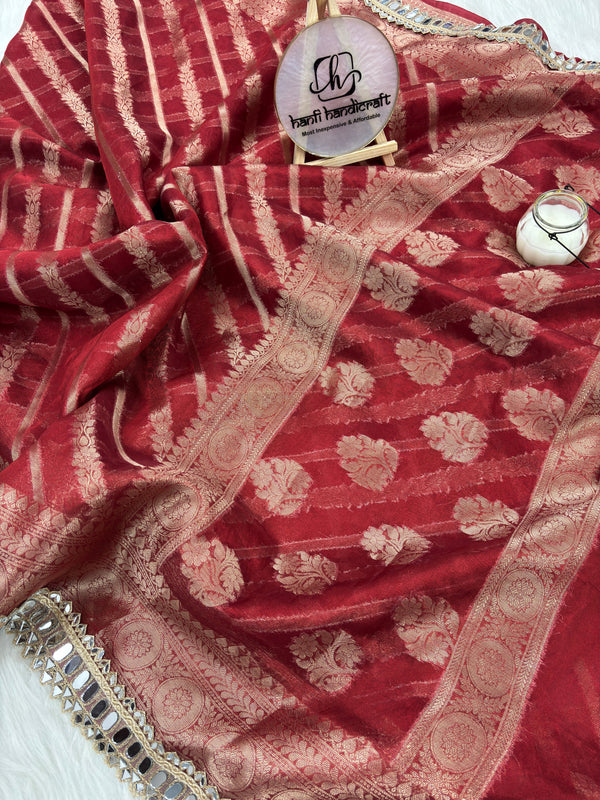 Varnika Red Banarasi Sundari Mirror Work Tissue Silk Saree