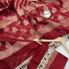 Varnika Red Banarasi Sundari Mirror Work Tissue Silk Saree