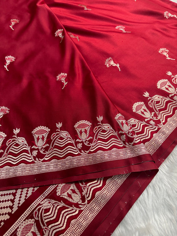 Deep Red Regal Mashru Banarasi Silk Saree