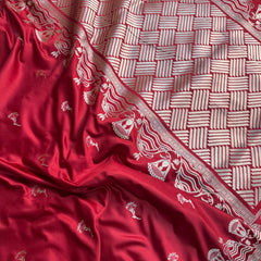 Deep Red Regal Mashru Banarasi Silk Saree