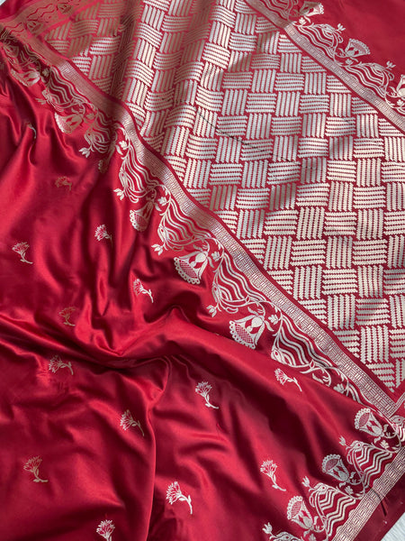 Deep Red Regal Mashru Banarasi Silk Saree