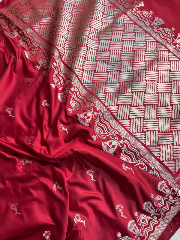 Deep Red Regal Mashru Banarasi Silk Saree