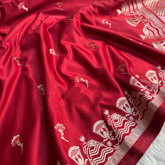 Deep Red Regal Mashru Banarasi Silk Saree