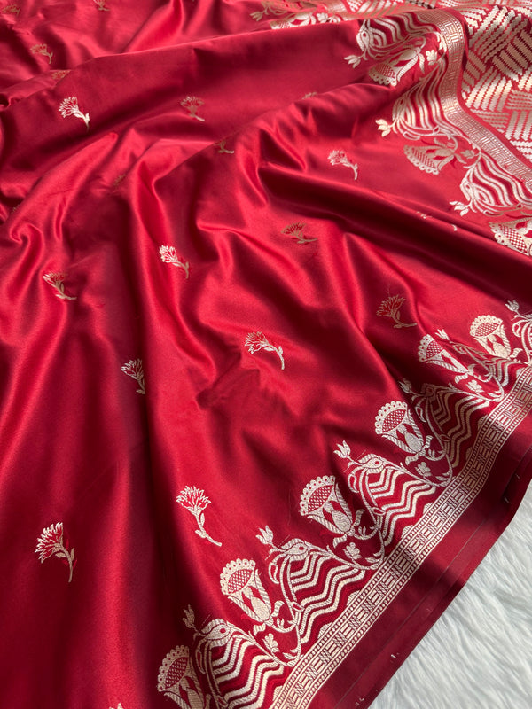 Deep Red Regal Mashru Banarasi Silk Saree