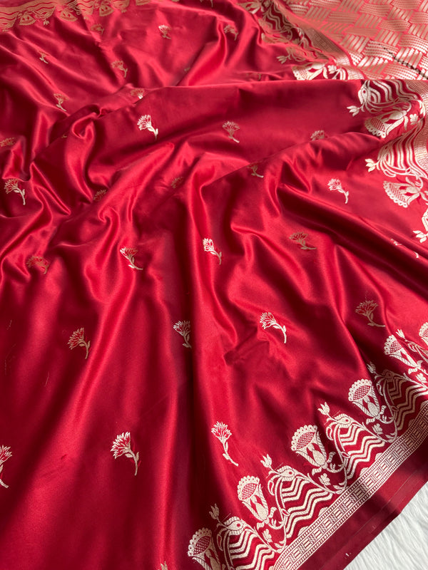 Deep Red Regal Mashru Banarasi Silk Saree