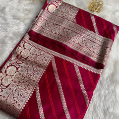 Maroon Red Mashru Dhoop Chaon Banarasi Silk Saree