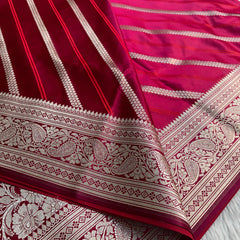 Maroon Red Mashru Dhoop Chaon Banarasi Silk Saree