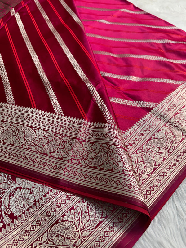 Maroon Red Mashru Dhoop Chaon Banarasi Silk Saree