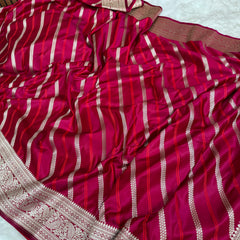 Maroon Red Mashru Dhoop Chaon Banarasi Silk Saree