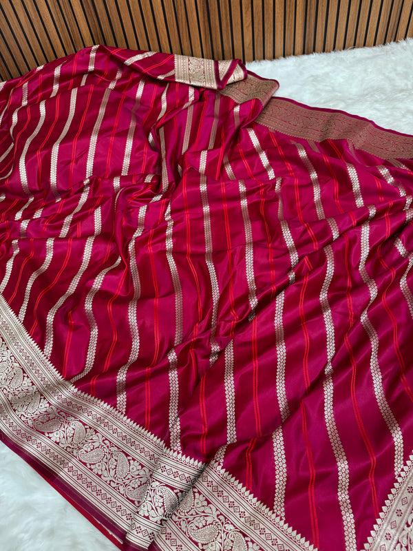 Maroon Red Mashru Dhoop Chaon Banarasi Silk Saree