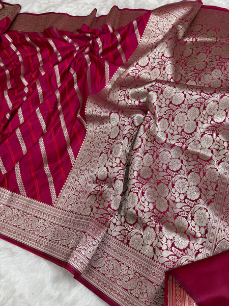Maroon Red Mashru Dhoop Chaon Banarasi Silk Saree