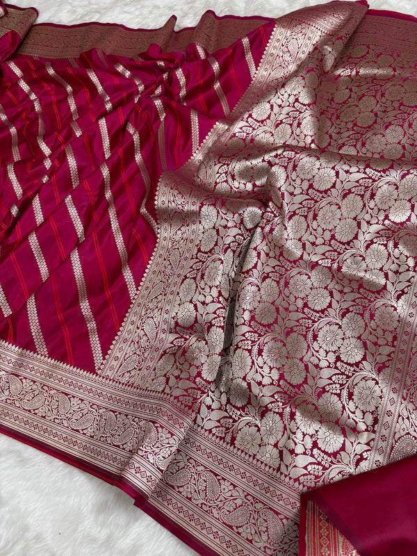 Maroon Red Mashru Dhoop Chaon Banarasi Silk Saree