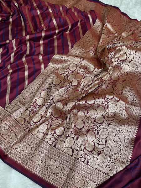 Garnet Wine Mashru Dhoop Chaon Banarasi Silk Saree
