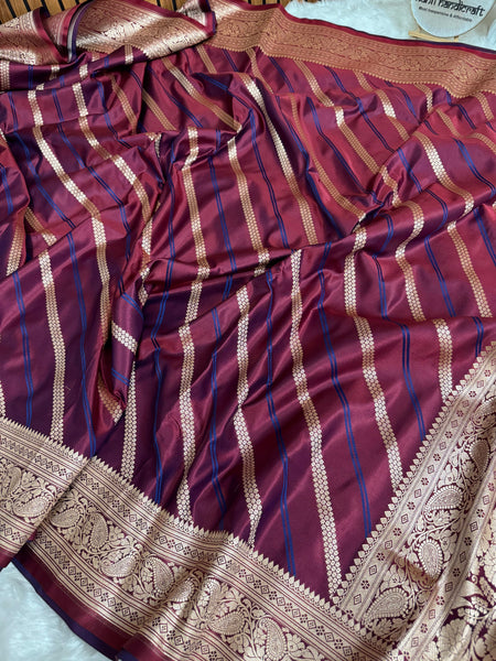 Garnet Wine Mashru Dhoop Chaon Banarasi Silk Saree