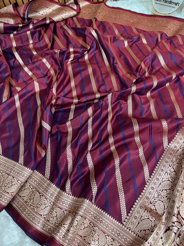 Garnet Wine Mashru Dhoop Chaon Banarasi Silk Saree
