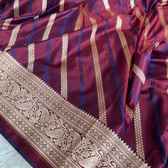 Garnet Wine Mashru Dhoop Chaon Banarasi Silk Saree