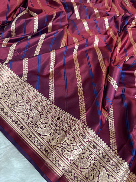 Garnet Wine Mashru Dhoop Chaon Banarasi Silk Saree