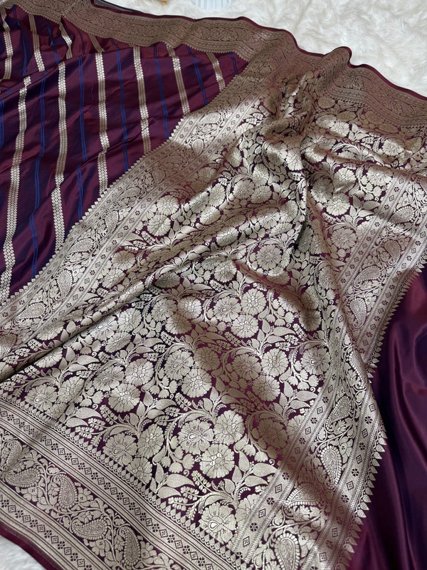 Garnet Wine Mashru Dhoop Chaon Banarasi Silk Saree