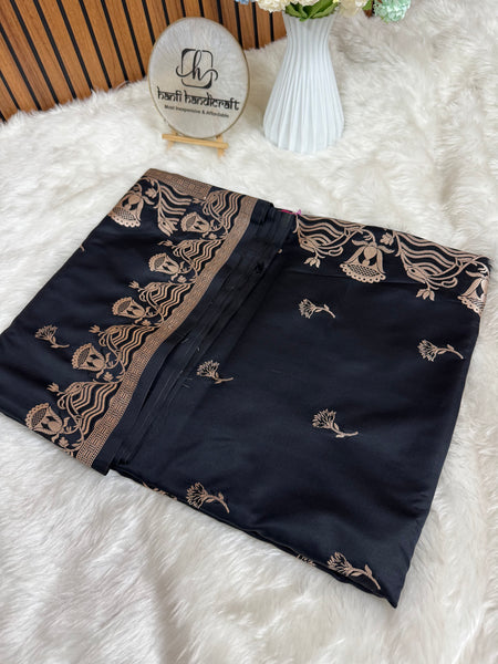 Deep Black Regal Mashru Banarasi Silk Saree