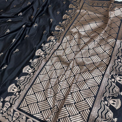 Deep Black Regal Mashru Banarasi Silk Saree