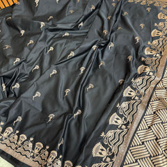 Deep Black Regal Mashru Banarasi Silk Saree