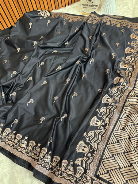 Deep Black Regal Mashru Banarasi Silk Saree