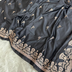 Deep Black Regal Mashru Banarasi Silk Saree