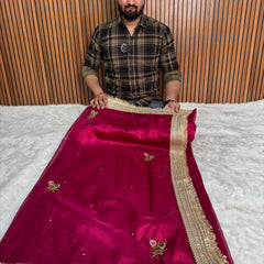 Magenta Pink Maharani Gemstone Hand-work Designer Saree