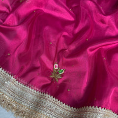 Magenta Pink Maharani Gemstone Hand-work Designer Saree