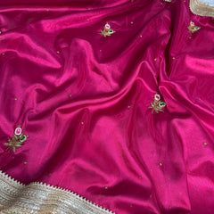 Magenta Pink Maharani Gemstone Hand-work Designer Saree