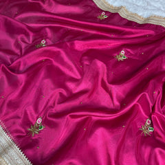 Magenta Pink Maharani Gemstone Hand-work Designer Saree
