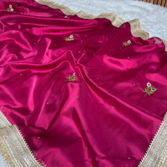 Magenta Pink Maharani Gemstone Hand-work Designer Saree